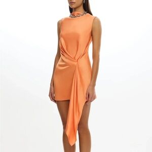 Significant Other "Alyssa" Orange Satin Drape Mini Dress - US 6 / Small NWT
